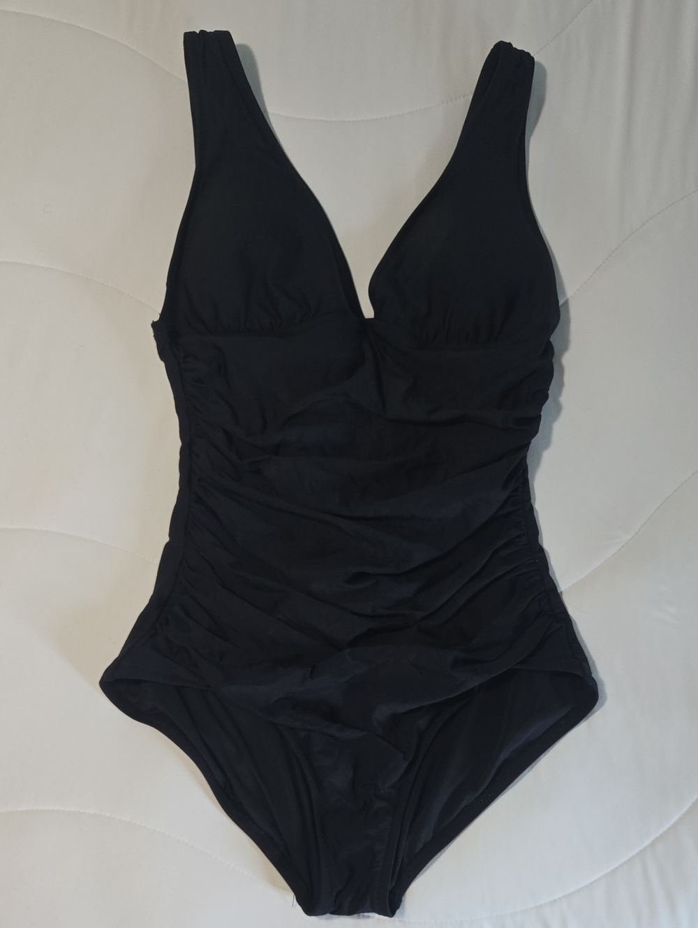 J. Crew Black One-Piece Swimsuit with Ruched Sides & Plunge Front Size 10